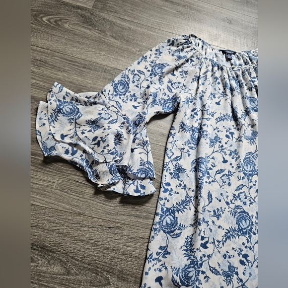 Chaps Ralph Lauren floral Boho Ruffle Sleeve Gauze peasant top Large - Picture 2 of 5